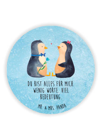 Mr. & Mrs. Panda Rund Magnet Pinguin Pärchen mit Spruch in Eisblau