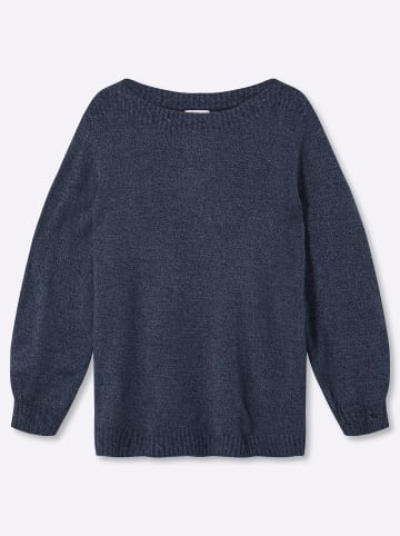 sheego Langarm-Pullover in tiefblau-meliert