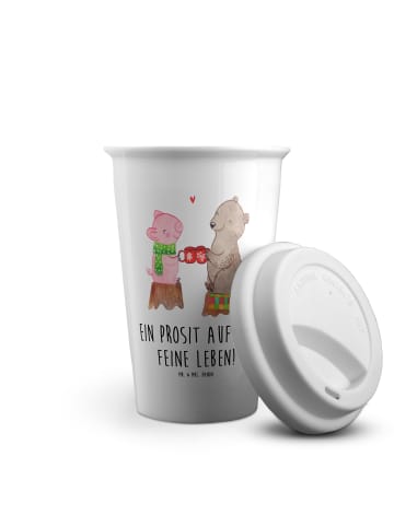 Mr. & Mrs. Panda Thermobecher Glühschwein Sause mit Spruch in Weiß