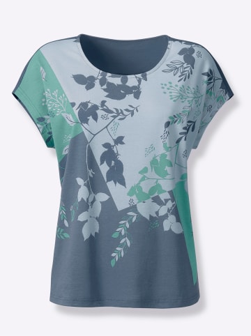 Sieh an! Kurzarm-Shirt in salbei-rauchblau-bedruckt