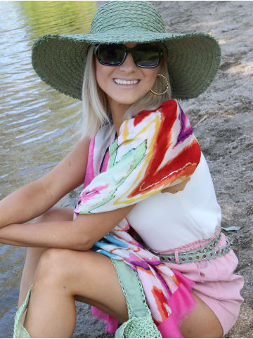 styleBREAKER Zick-Zack Schal in Rosa-Blau-Grün