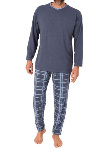 NORMANN Schlafanzug langarm Karohose in navy