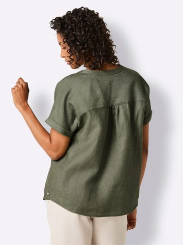 creation L Leinen-Bluse in khaki-meliert