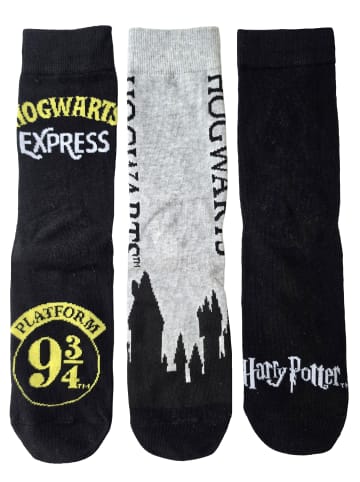 Harry Potter 3er Pack Harry Potter Socken Hogwarts Platform 9 3/4 Strümpfe in grau/schwarz