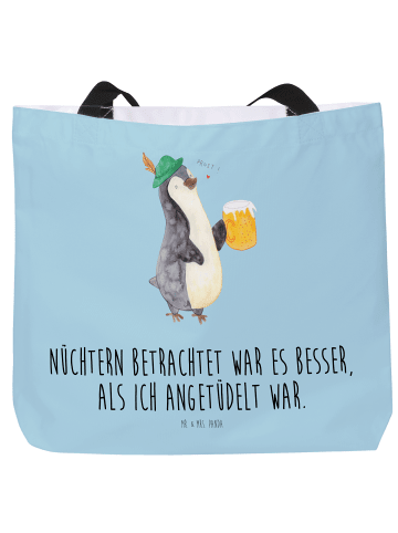 Mr. & Mrs. Panda Tasche Pinguin Bier mit Spruch in Eisblau