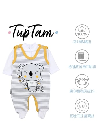 TupTam Baby Unisex Strampler-Set mit Aufdruck Spruch 2-tlg in grau/gelb