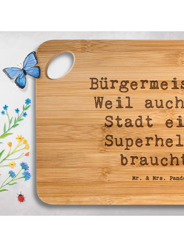 Mr. & Mrs. Panda Hackbrett Spruch Bürgermeister Superheld mit Sp... in Braun