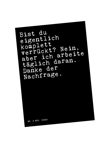 Mr. & Mrs. Panda Postkarte Bist du eigentlich komplett... mit Sp... in Schwarz