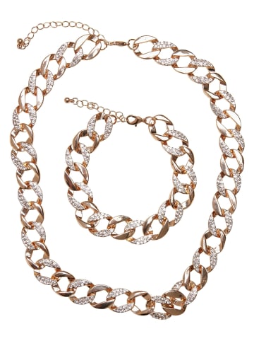 Urban Classics Urban Classics Unisex Basic Diamond Necklace And Bracelet Set in gold