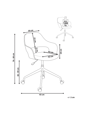 Beliani Bürostuhl NOVATO in Braun/Schwarz - (W) 45 x (H) 76 x (L) 45 cm