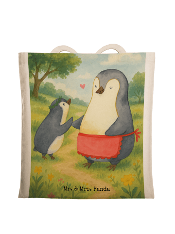 Mr. & Mrs. Panda Baumwollbeutel Pinguin mit Kind Design ohne Spruch in Weiß