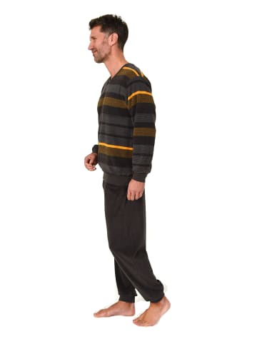 NORMANN Langarm Schlafanzug Frottee Stretch Pyjama Bündchen in orange