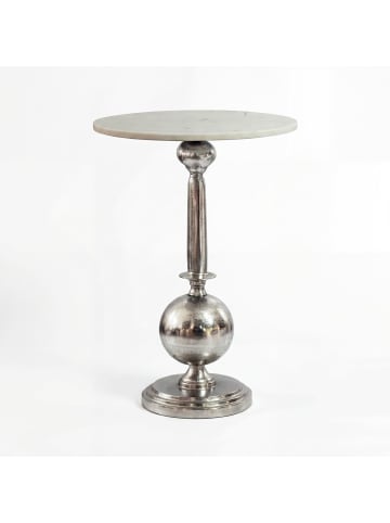 FineBuy Beistelltisch in Silber / Marmor / 40x40x57