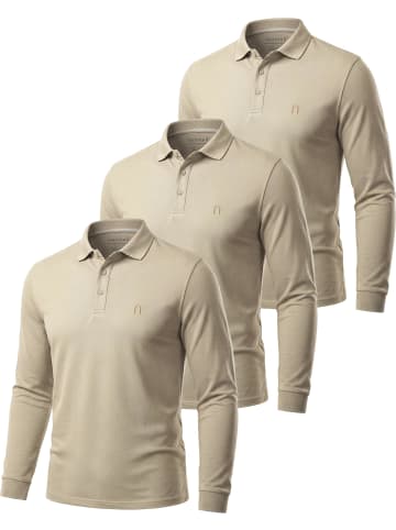 normani 3er Set Herren Langarm Poloshirt Lyroe in Beige