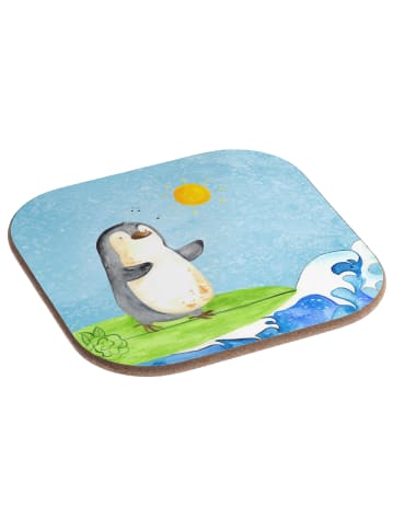 Mr. & Mrs. Panda Untersetzer für Gläser Pinguin Surfer ohne Spruch in Eisblau