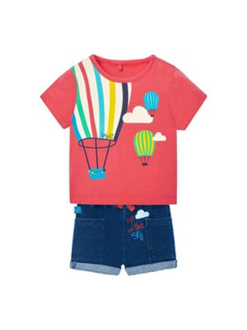 Boboli 2-tlg. Set T-Shirt und Jeans-Shorts Heißluftballons in Mehrfarbig