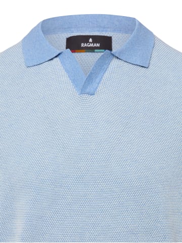 Ragman Strickpoloshirt in hellblau ecru - 0001