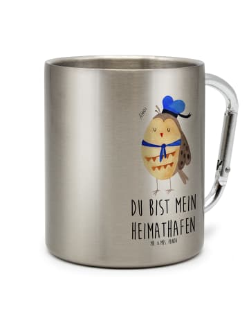 Mr. & Mrs. Panda Edelstahl Trinkbecher Eule Matrose mit Spruch in Silber