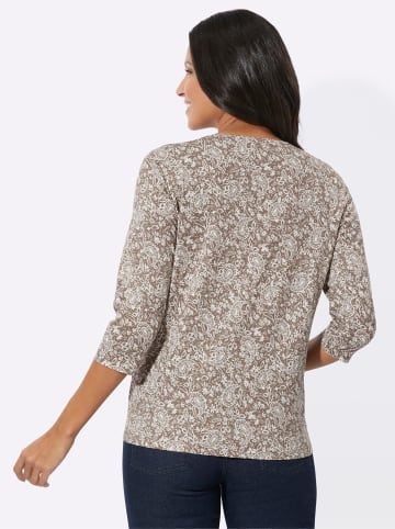 Sieh an! Rundhals-Shirt in taupe-ecru-bedruckt