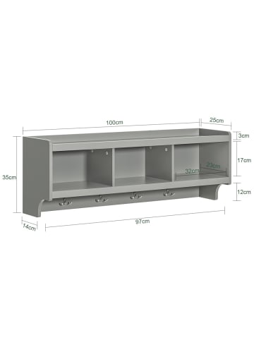 SoBuy Wandgarderobe in Hellgrau - (W) 25 x (H) 35 x (L) 100 cm