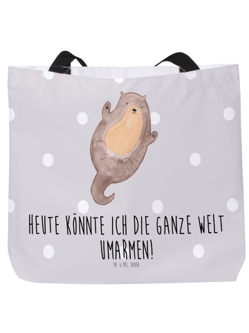Mr. & Mrs. Panda Tote Bag Otter Umarmen mit Spruch in Grau Pastell