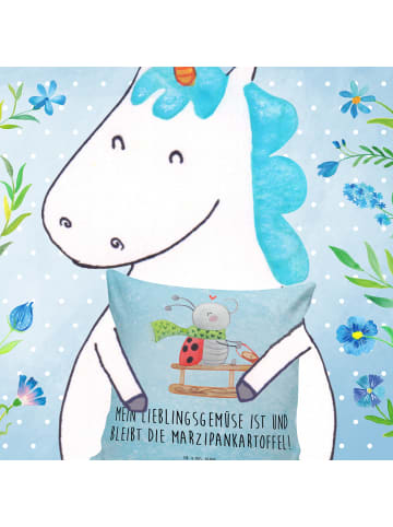 Mr. & Mrs. Panda Kissen 40x40 Smörle Rodeln mit Spruch in Eisblau