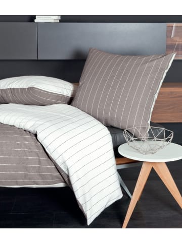 Janine Mako Soft Seersucker Sommer Bettwäsche - Streifen taupe in braun