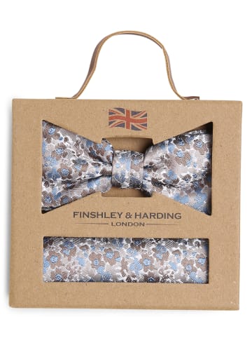 Finshley & Harding London Fliege und Einstecktuch in beige hellblau