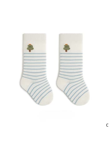 MUNADUNA 5er-Pack Mittelsocken in Hellblau mit Baum Motiv und Streifen