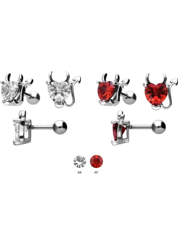 PIERCINGLINE Ohrpiercing Chirurgenstahl "Teufelsherz" in Silberfarben / Rot