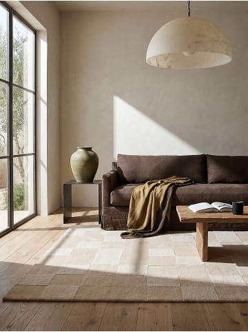KADIMA DESIGN Wollteppich Kurzflor DEBEN Geometrisch Karo Naturfaser in Beige