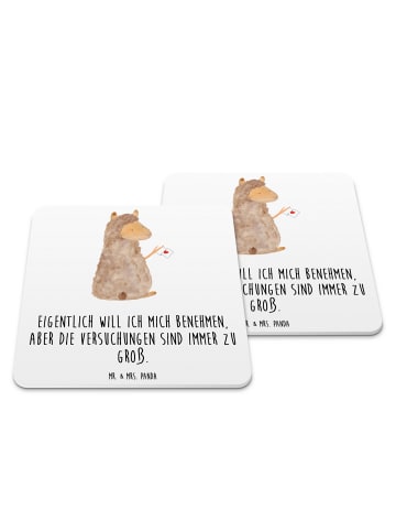 Mr. & Mrs. Panda Untersetzer für Gläser Alpaka Fahne mit Spruch in Weiß