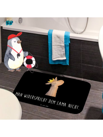 Mr. & Mrs. Panda Badteppich Lamakopf König mit Spruch in Schwarz