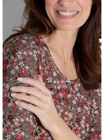 GOLDNER Halbarm Blusenshirt mit Blumenmuster in braun / rot / weiß / gemustert