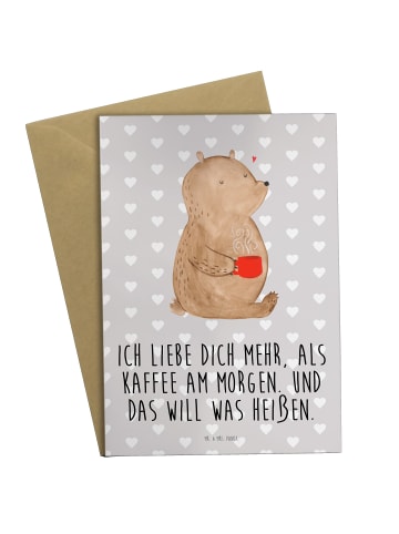 Mr. & Mrs. Panda valentinstagskarte Bär Morgenkaffee mit Spruch in Grau Pastell