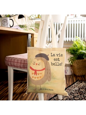 Mr. & Mrs. Panda Tote Bag Eule Frankreich Design mit Spruch in Weiß