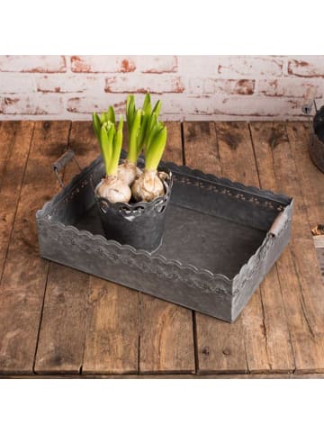 AltoBelli Deko Tablett FELINI Eckig Klein Zink mit Holzgriffen 34x23 cm
