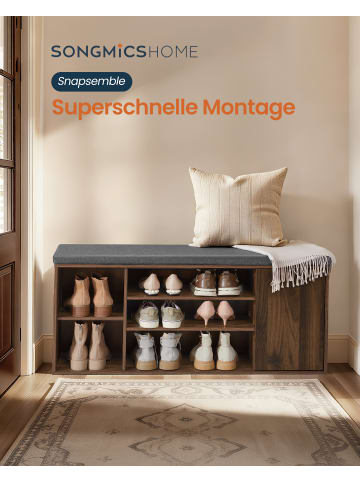 SONGMICS HOME Schuhbank in Kolumbianischer Nussbaum und Grau - (B)30.5 x (H)48 x (T)104 cm