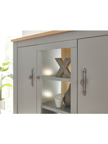 Furn.Design Highboard grau, Artisan Eiche Landhaus 138 cm, Vitrine mit 11 Fächern