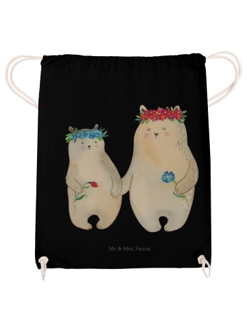 Mr. & Mrs. Panda Jutebeutel Bären mit Blumenkranz ohne Spruch in Schwarz