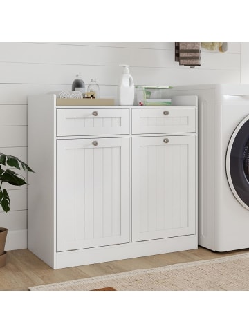 COSTWAY Kippbarer Wäscheschrank 79 x 40 x 80 cm in Weiß