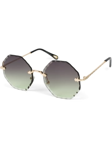 styleBREAKER Runde Sonnenbrille in Gold / Grau-Grün Verlauf