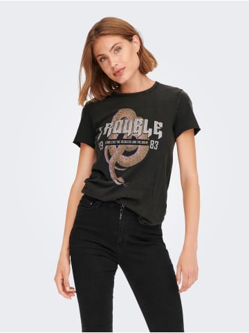 ONLY Bedrucktes T-Shirt Kurzarm Top mit Printed Schrift ONLLUCY in Schwarz-5