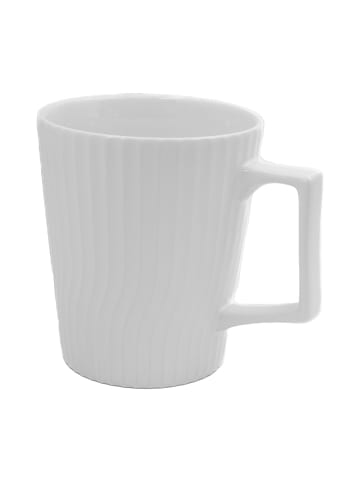 Intirilife Kaffee Tee Tasse 400 ml mit gerilltem Muster Becher mit Henkel in Weiß