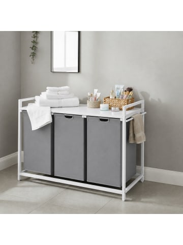 relaxdays Wäschesammler in Grau/ Weiß - (B)109,5 x (H)73,5 x (T)33 cm