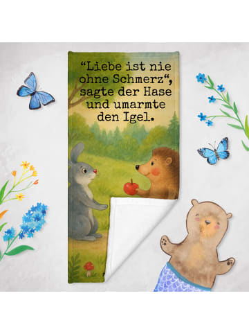 Mr. & Mrs. Panda Strandhandtuch Hase Igel Design mit Spruch in Weiß