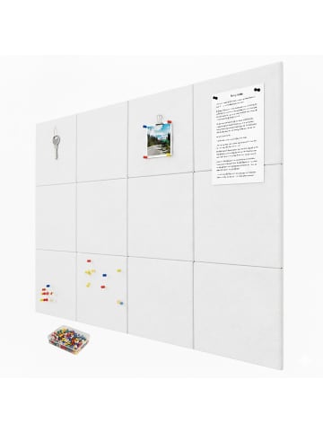 relaxdays 12 x Filzpinnwand in Weiß - (B)30 x (H)30 x (T)0,9 cm