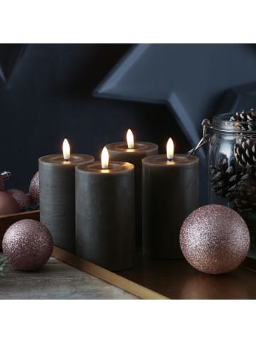 Adilina 4x LED Kerze LINA Echtwachs Rustik-Optik 7x11cm in grau