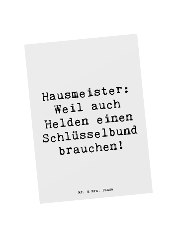 Mr. & Mrs. Panda Postkarte Spruch Hausmeister Held mit Spruch in Weiß