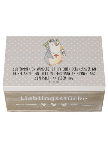 Mr. & Mrs. Panda Holzkiste Pinguin Kommunion  mit Spruch in Grau Pastell